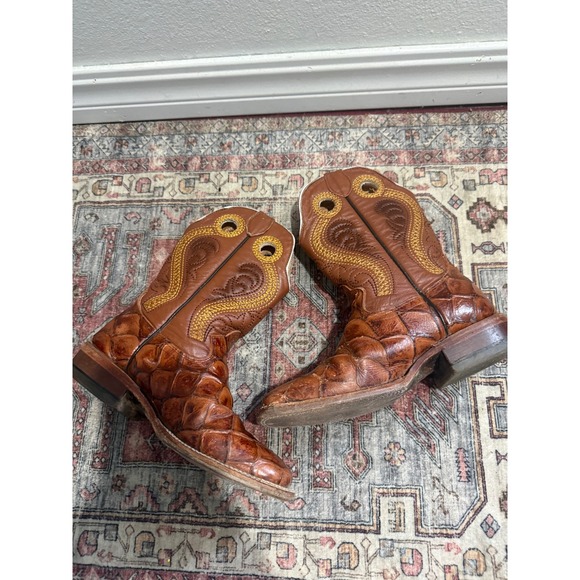 Besserro Brown Fish Skin Leather Square Toe Cowboy Boots womens 5.5 EE men 4 main image 6